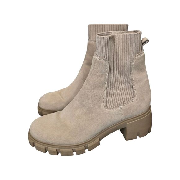 Steve Madden Women's Hutch Tan Sand Suede Chelsea Chunky Heel Boots Sz 9 - Picture 3 of 15